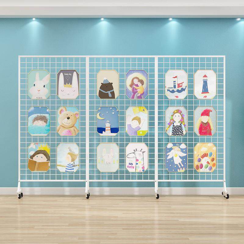 折叠移动网格展示架学校幼儿园绘画作品展览架户外美术书画展示架