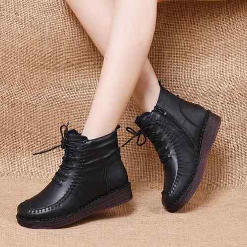 高档牛筋搭防滑软底妈妈棉百平跟底手工复古女士真厚皮冬鞋季加绒