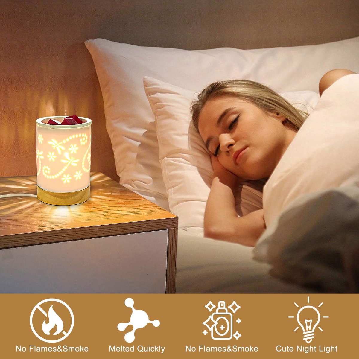 晶石扩香小夜灯融蜡灯北欧无火香薰灯高颜值室内床头灯台灯氛围灯