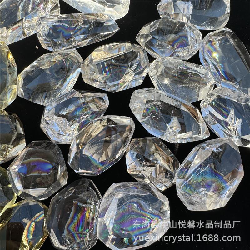 阿赛斯特莱梵天透体天然白水晶随形彩虹晶石原石打磨家居客厅摆件