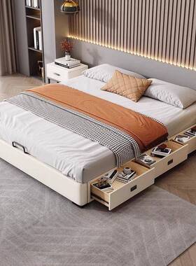 北欧简约风格无床头床榻榻米无靠背床架好用小户型高箱储物抽屉床