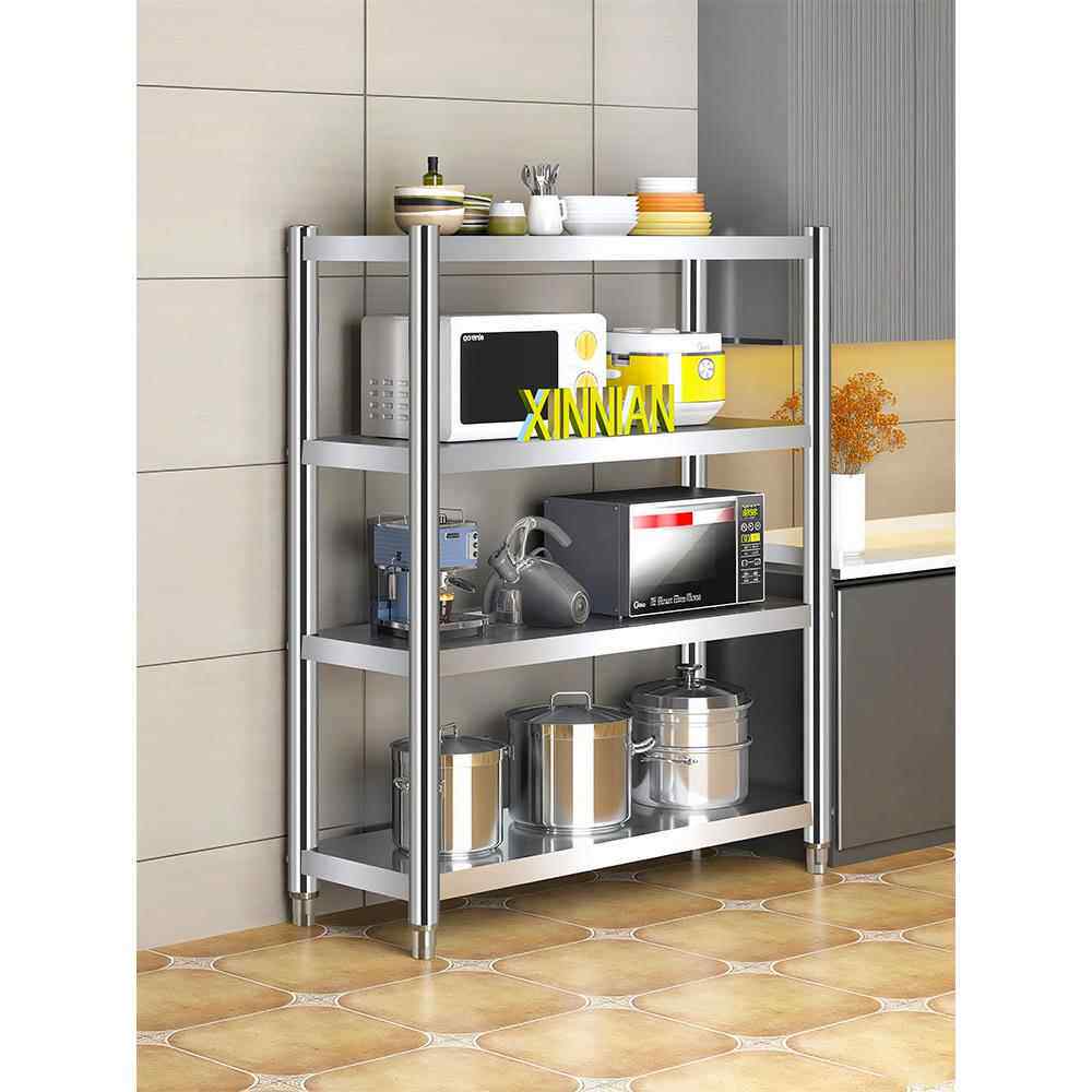 四层不锈钢架置物落地4收纳厨房橱柜组装碗柜家用菜货架多层放锅5