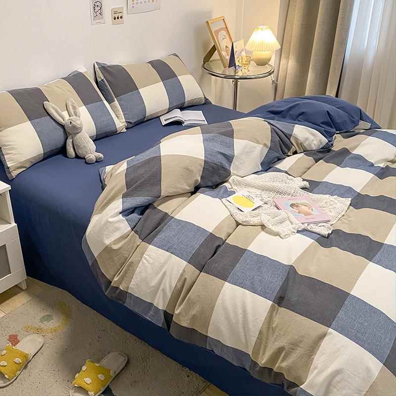 纯棉水洗棉被套单件100全棉1格453453子单双人被3罩宿舍5x2000x20