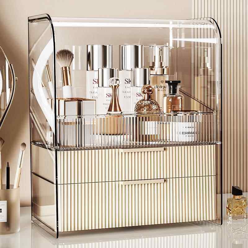 日本进口精工化妆品收纳防尘大容量桌面梳妆台口红护肤品置物架