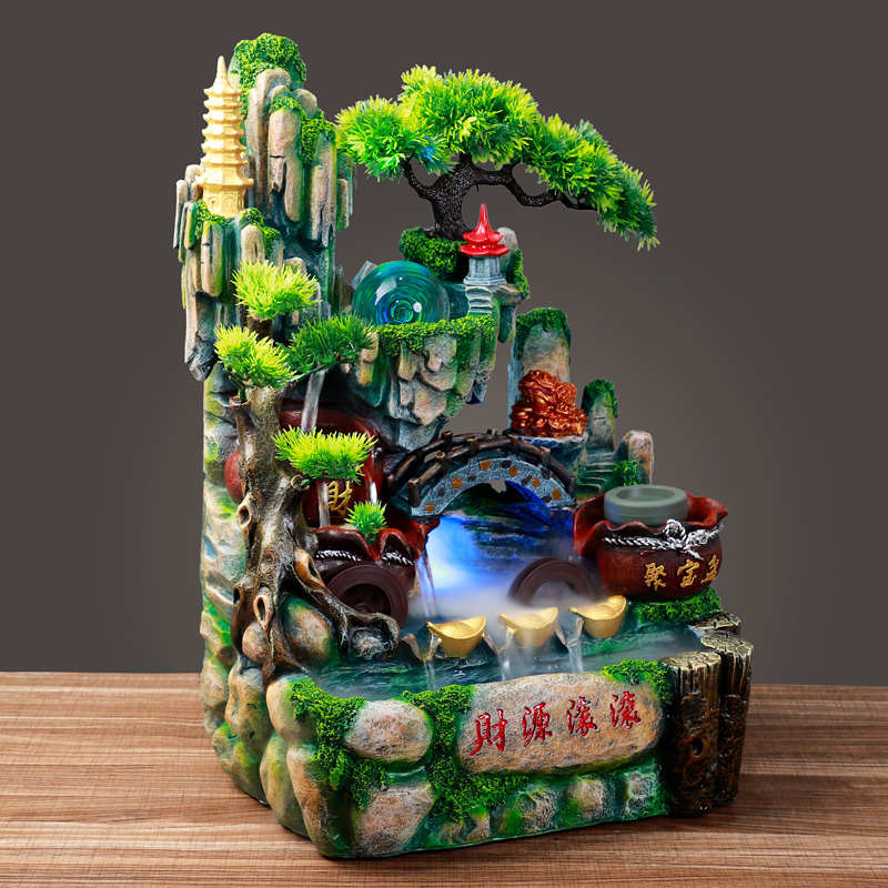 假山流水鱼缸盆景鱼缸加湿器水景客厅办公室家居装饰品 创意摆件