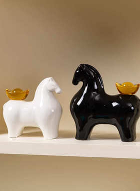 马上有钱酒柜陶瓷摆件客厅玄关电视柜装饰品办公室桌面生肖马摆设