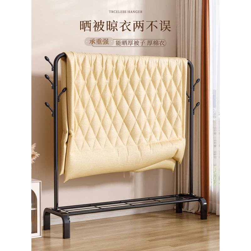 家用晾衣架落地卧室挂衣架带轮单杆简易室内移动网红晒凉衣帽架子