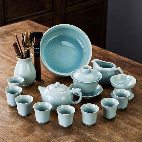 高档新青瓷茶具陶高端瓷客厅家庭接功夫茶杯办型公室待茶制作无障
