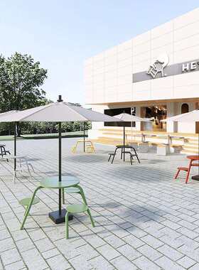 户外靠背连体桌椅组合花园庭院带伞座椅景区室外露天小吃街餐桌椅