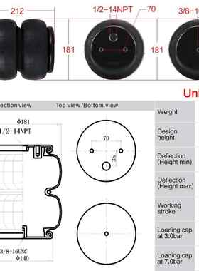 爆改装汽配19582安全气囊/12“pt单端口款2600Ib空气n悬架套件
