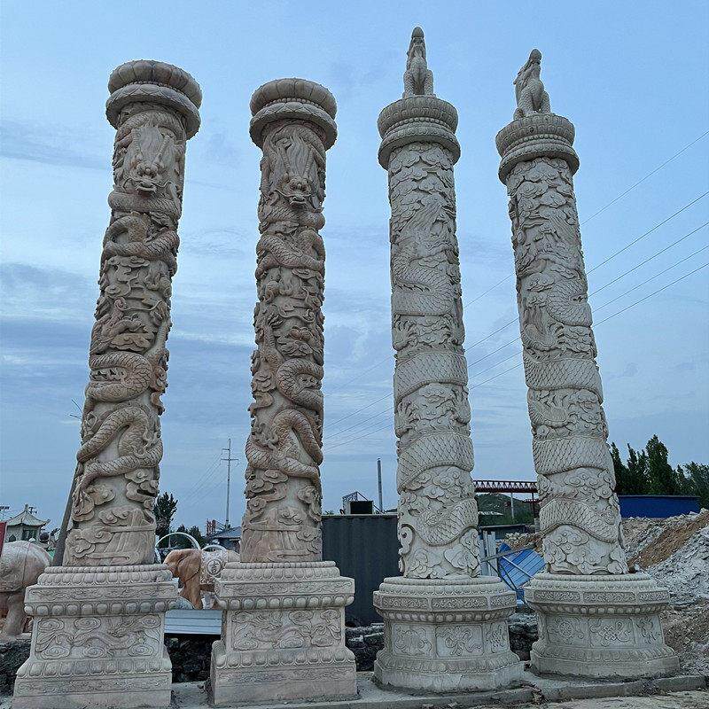 石雕盘龙柱寺庙家祠青石花岗岩华表文化柱广场大理石祥云石龙柱子