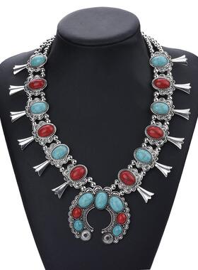 Red turquoise necklace crescent necklace jewelry