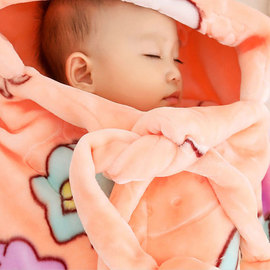 婴儿抱被初生宝宝被子冬天款，外出加厚包毯子(包毯子，)珊瑚绒包被斗篷背抱毯