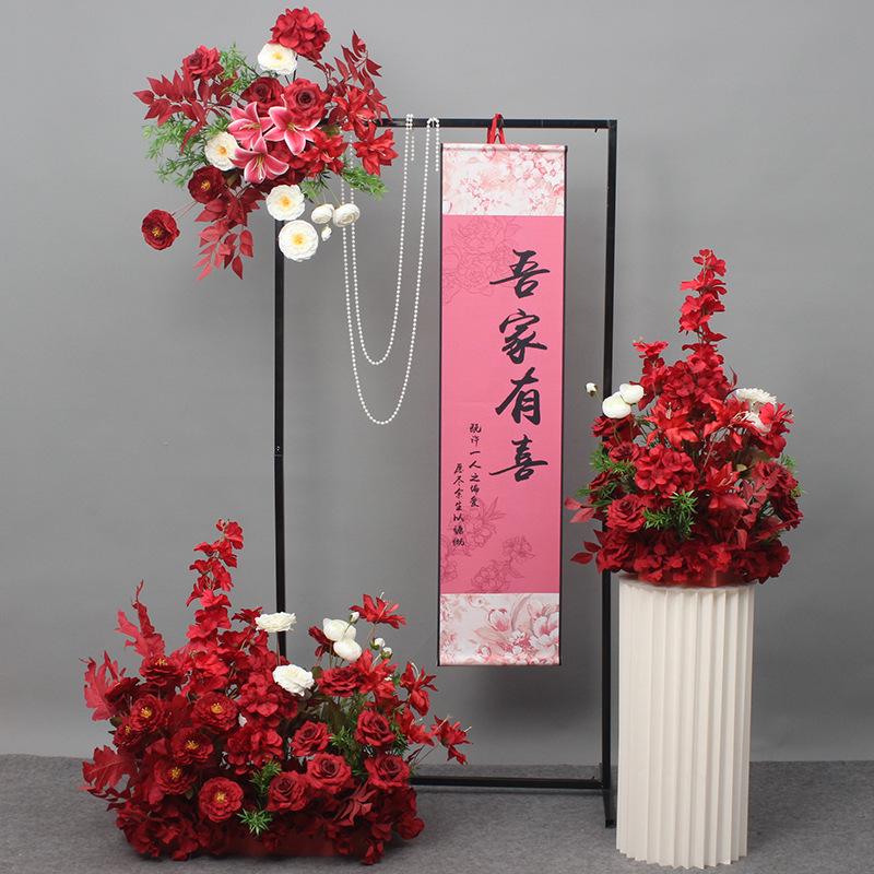婚礼订婚庆典活动装饰布置宴会花排婚庆绢花仿真花艺拱门美陈橱窗