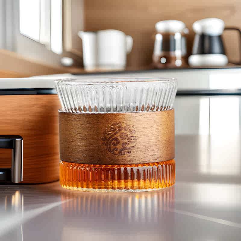玻璃咖啡杯玻璃杯木环隔热小茶杯主人杯玻璃杯奶杯玻璃茶杯品茗杯