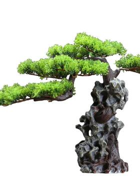 饰鱼缸装树造景2024028摆件迎客松客厅假玄关柜山仿真罗汉松酒店