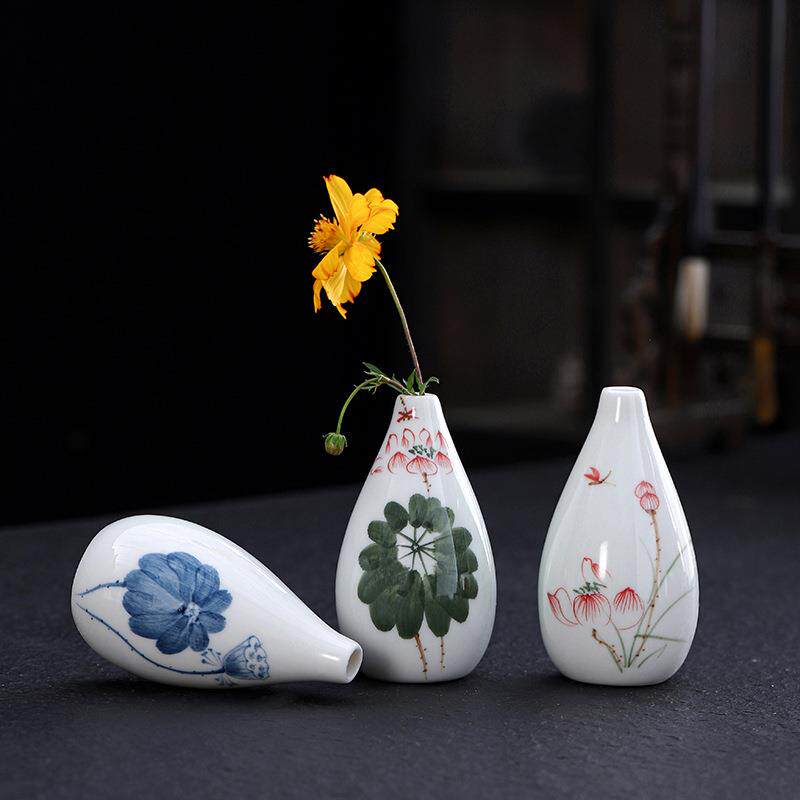 手绘陶瓷花瓶青瓷玉净瓶迷你小花瓶白瓷水培花器花插家居装饰摆件