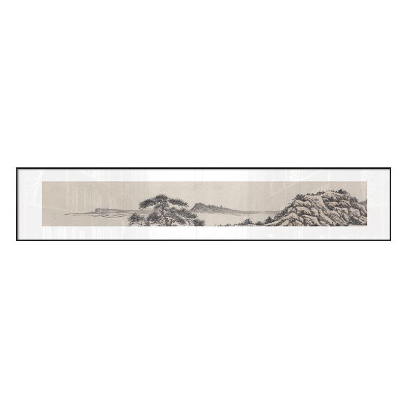 静观山水新中式客厅沙发背景墙装饰画禅意横版画酒店床头山水画