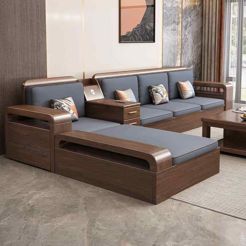 现代简约实木沙发组合冬夏两用客厅小户型中式贵妃储物胡桃木家具