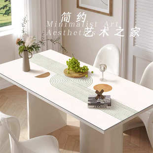 现货简约几何桌垫绿色线条茶几台布垫家用防水防油餐桌垫皮革垫子