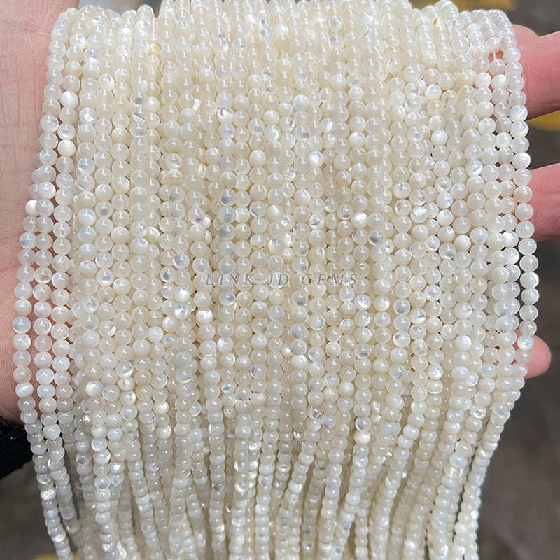 晶德珠宝 天然白蝶贝圆珠小珠子 白色珍珠贝散珠diy饰品配件批发