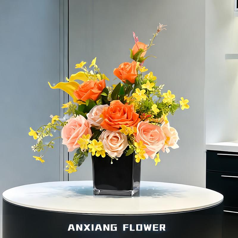 玻璃瓶花瓶彷真花假花会议桌摆花装饰品客厅茶几台花餐桌花艺摆件