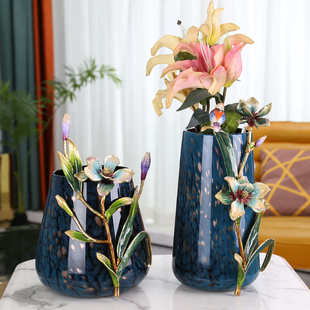 瓶玄关摆件珐琅轻花盆工艺品装饰品客厅家居彩花奢手工酒柜