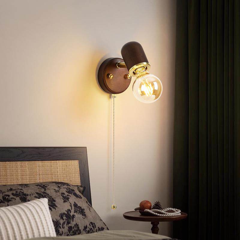 创意中古风壁灯 简约实木带开关床头壁灯 客厅阳台过道咖啡厅壁灯
