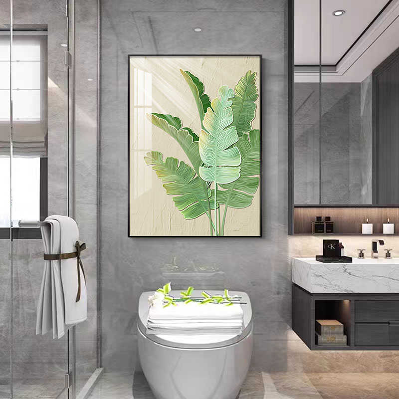 洗手间装饰画卫生间挂画防水厕所壁画现代简约绿植浴室免打孔墙画图片