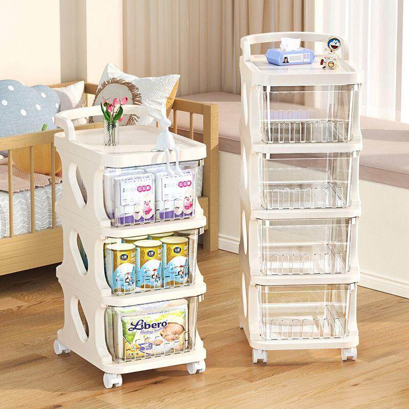 日本零食小推车置物架婴儿用品收纳柜家用架子客厅带轮宝宝储物架