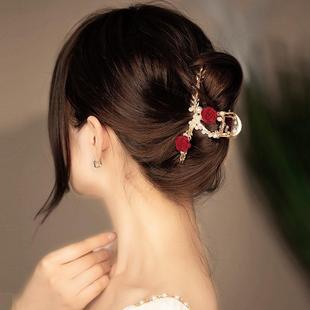 喜婆婆头上戴的花女士盘头花喜婆婆头饰高端结婚妈妈盘头发饰发簪