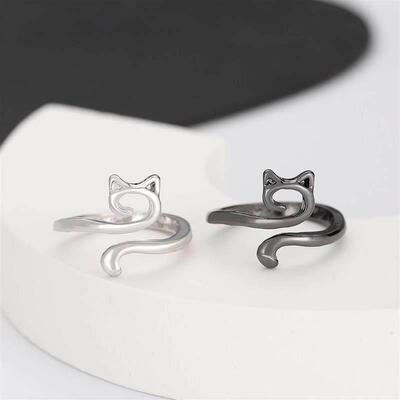 Opening Adjustable Fashion Animal Cat Ring Jewelry欧美猫戒指