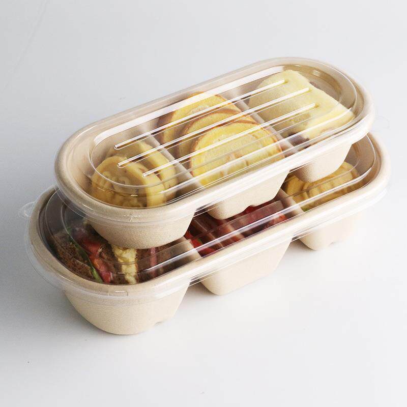 ZQ三味蛋糕盒便当盒纸浆三格长条多格盒寿司打包盒外卖轻食健身餐