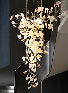 银杏叶吊灯现代轻奢售楼部陶瓷灯服装店别墅中空客厅楼梯工程吊灯