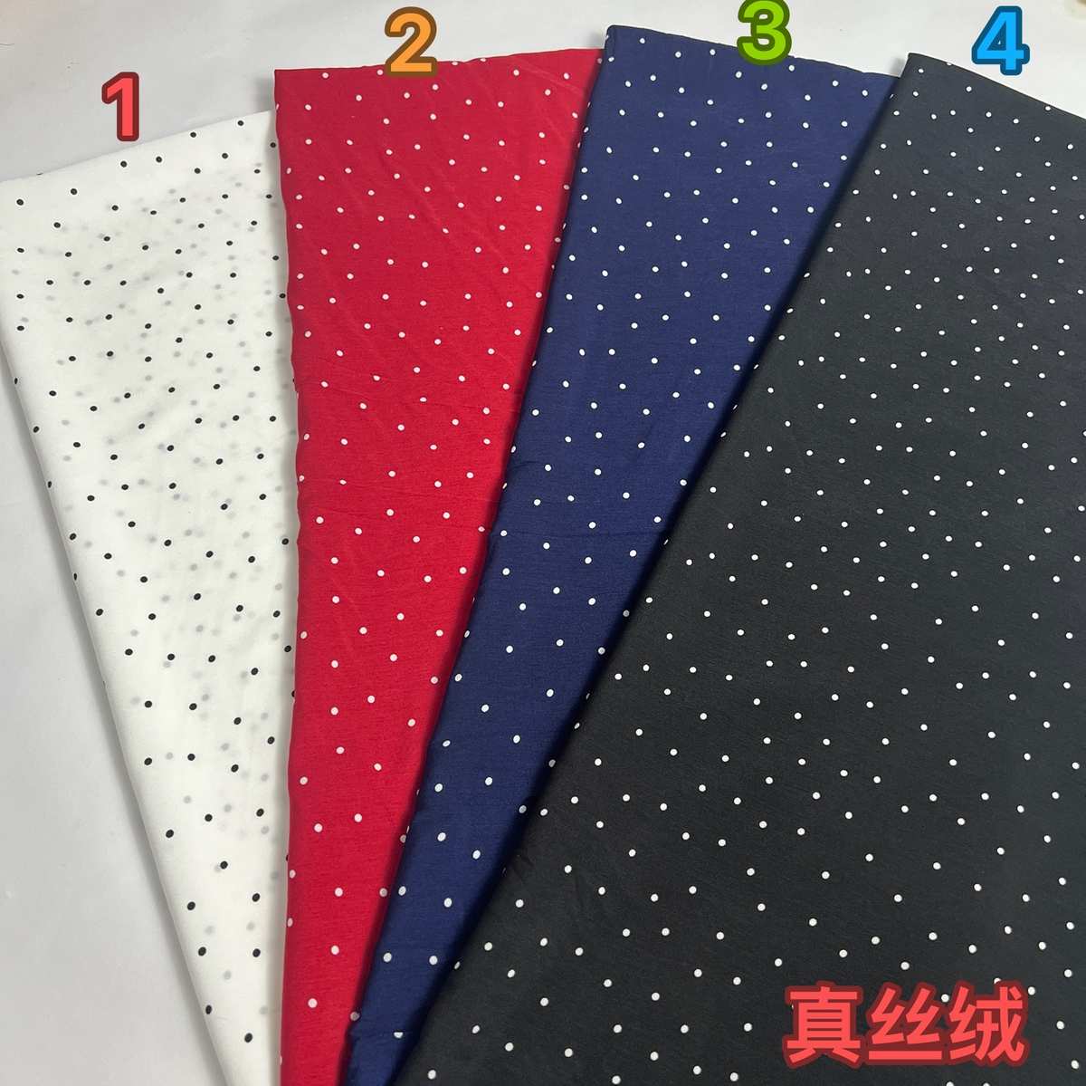 新款波点真丝绒印花雪纺面料批发柔软夏季连衣半身裙童装服装布料