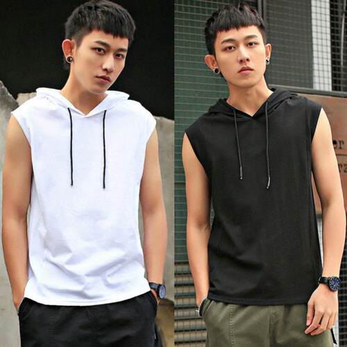 Men Color Plain Hooded Tank Regular Casual Sleeveless Summer