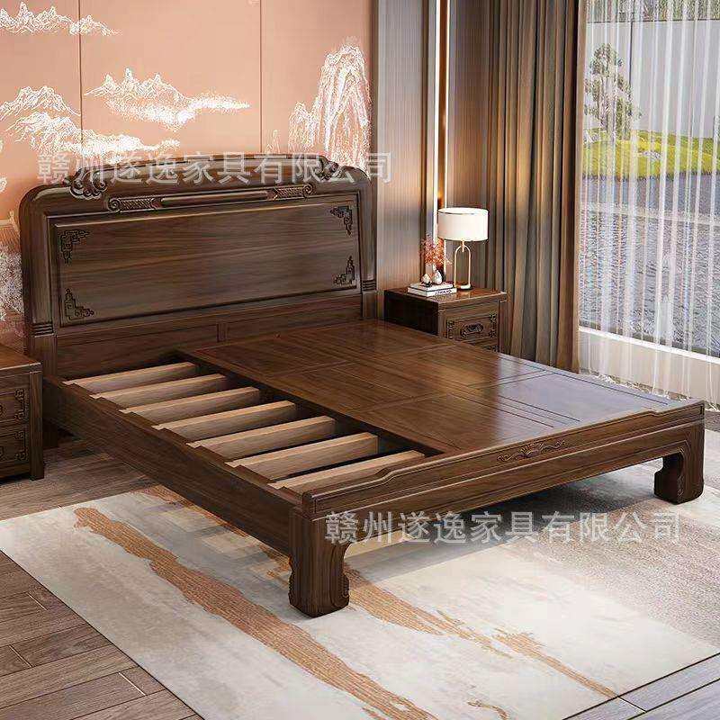 紫金檀木新中式全实木主卧1.8M大床双人明清古典仿古婚床厂家直销