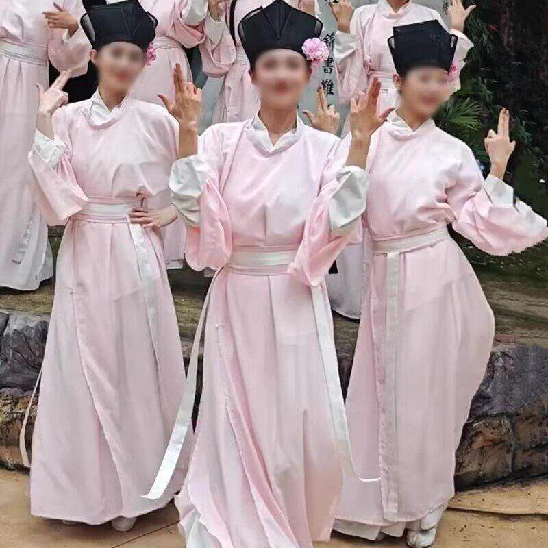 宋城千古演出服圆领汉服古典摄影古装书生套装舞蹈粉色演出服新款