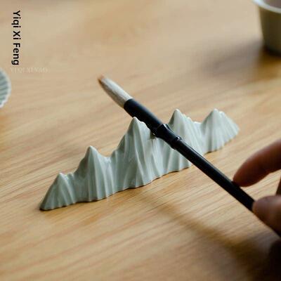 松青釉山观景架笔架陶瓷毛笔架手工笔架陶瓷笔架文房四宝摆件