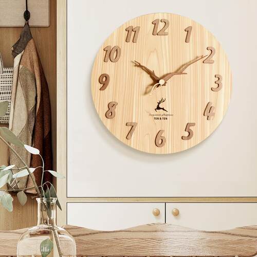 家居客厅现代时钟装饰木制挂钟北欧日式简约创意钟表Clock