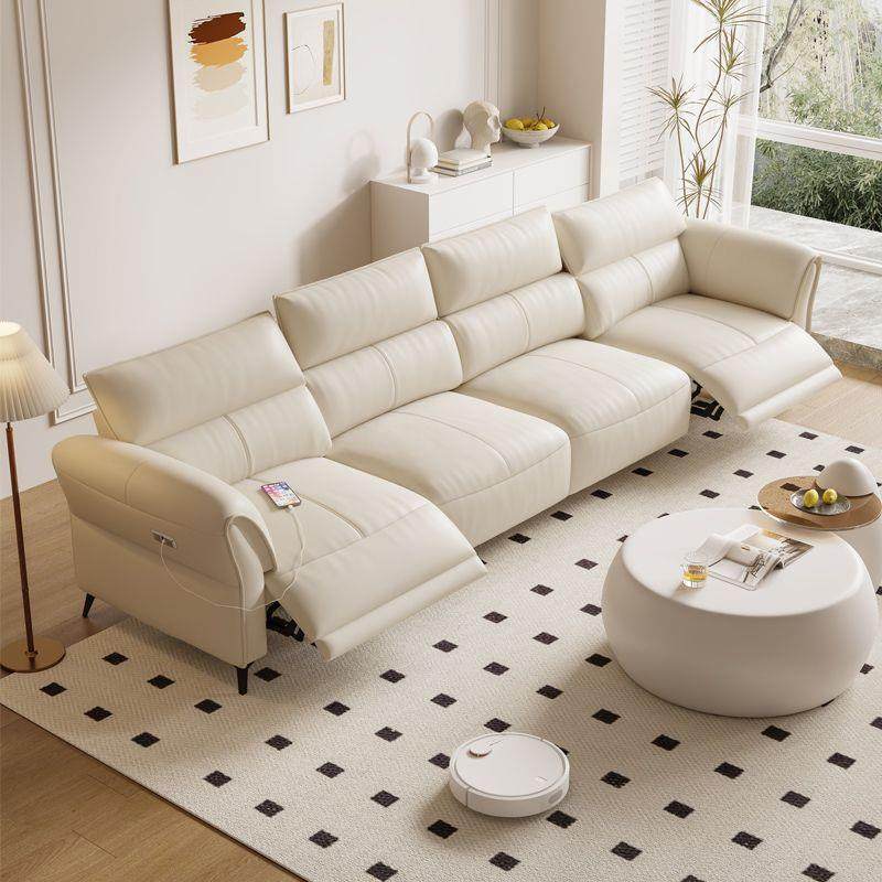 零靠墙电动真皮沙发床两用小户型直排三四人位组合客厅沙发实木