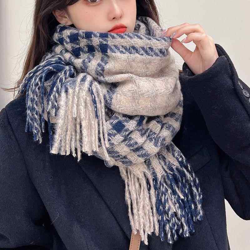千鸟格围巾女冬季2024新款高级感韩版百搭保暖ins潮学生女生围脖