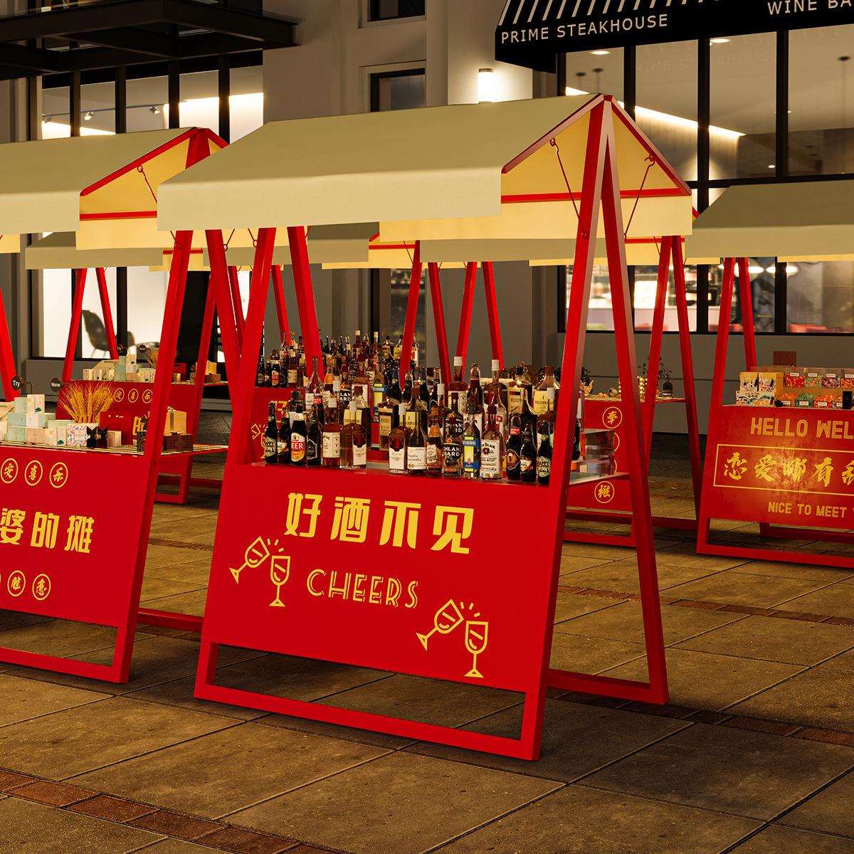 夜市摆摊轻便可移动摆摊货架户外棚展示架促销花车夜市集市小摊位