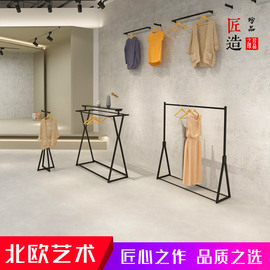 简约服装店展示架双杆落地衣架中岛挂男装衣服单杠晾衣架女装货架