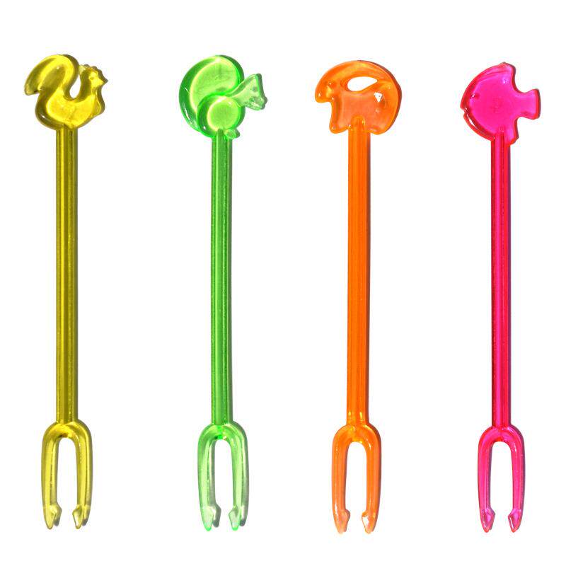 一次性彩色塑料水果叉动物造型小叉子儿童家用派对装饰甜品糕点叉