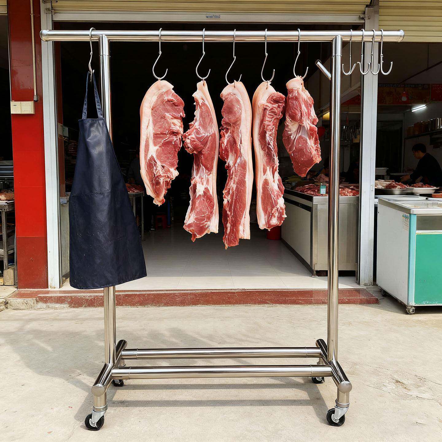挂猪肉架子不锈钢挂肉卖肉专用架猪肉架晾肉架烤鸭挂架鸭架带轮子