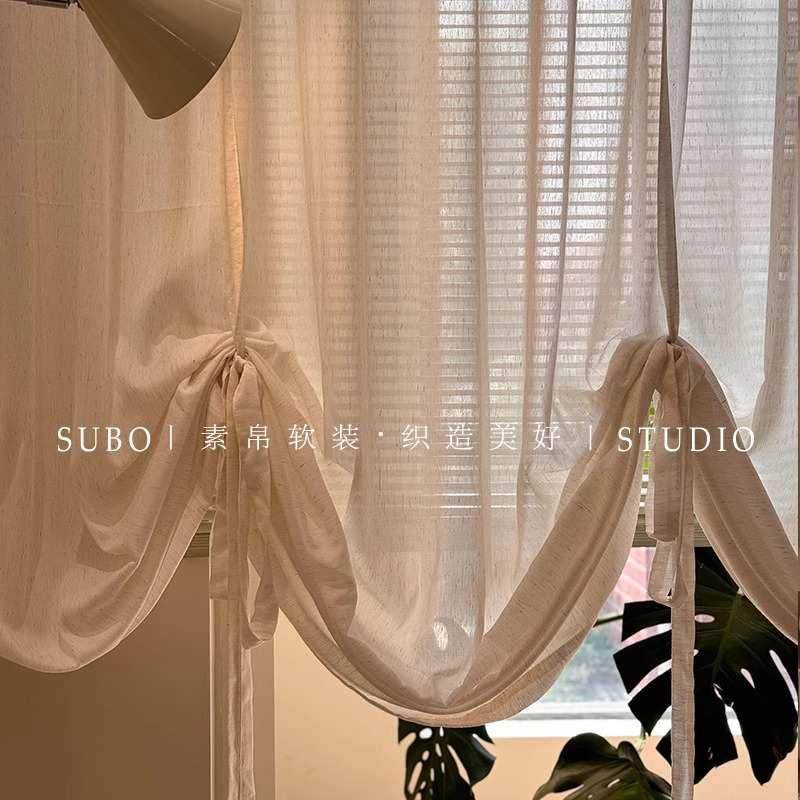 唯美法式飘带纱帘客厅中古奶油风亚麻窗纱帘阳台提拉帘气球帘,居家布艺,成品窗帘,淘宝优惠券,粉丝福利购,淘宝优惠卷