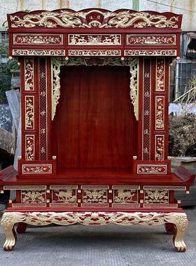 实木雕花佛龛供桌 广东中山佛龛订制 寺庙财神爷供奉桌 香樟木榫