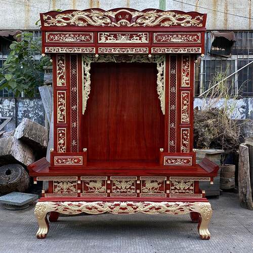 实木雕花佛龛供桌 广东中山佛龛订制 寺庙财神爷供奉桌 香樟木榫