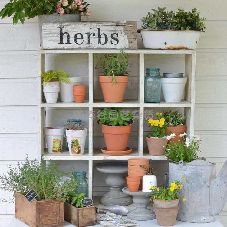 花盆置多层杂货架收纳户外做旧复古花园桌上格子物架小展示架实木